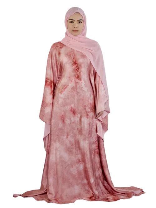 Abaya longue femme avec ceinture – robe modeste effet tie-dye