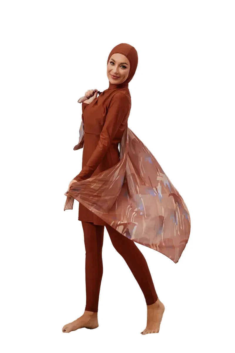 Burkini femme 4 pièces – maillot de bain couvrant avec robe, pantalon et hijab