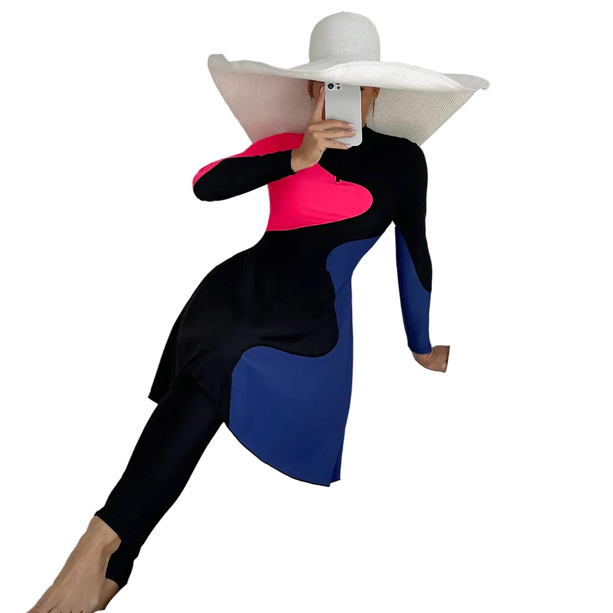 Burkini femme 2 pièces ajusté – maillot de bain couvrant avec robe longue et pantalon