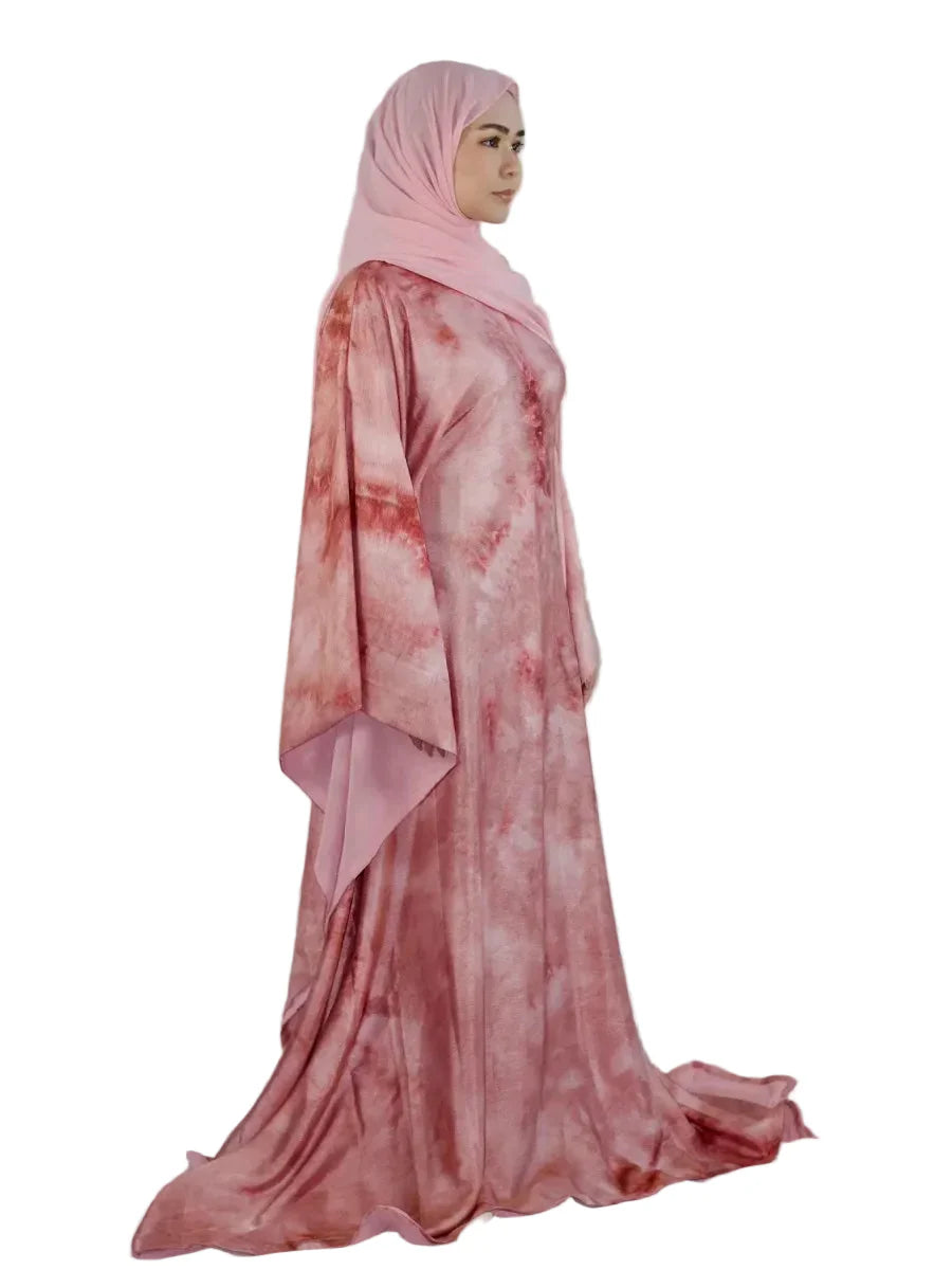 Abaya longue femme avec ceinture – robe modeste effet tie-dye